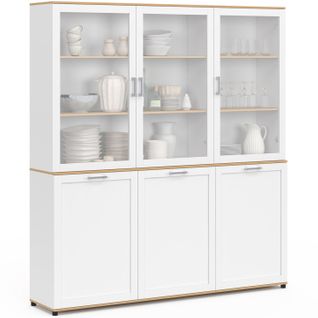 Buffet Vaisselier 160 Cm Vito Meuble De Cuisine 6 Portes Blanc Et Bois