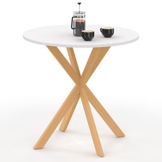 Table à Manger Ronde Alix 4 Personnes Pied Araignée Bois Et Plateau Blanc Gisele 80 Cm
