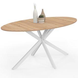 Table à Manger Ovale Alix 8 Personnes Pied Araignée Bois Et Blanc 150 Cm