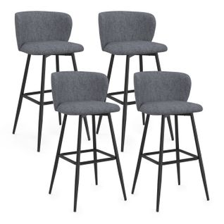 Lot De 4 Tabourets De Bar Ombline Assise En Tissu Gris Foncé Et Pieds En Métal Noir