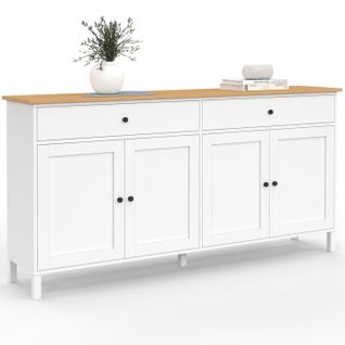 Buffet 160cm Achille 4 Portes Et 2 Tiroirs Blanc Et Plateau Bois