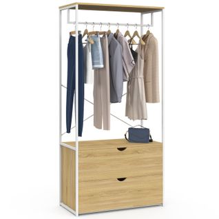 Dressing Penderie 2 Tiroirs L. 80 Cm Detroit Design Industriel Bois Et Métal Blanc