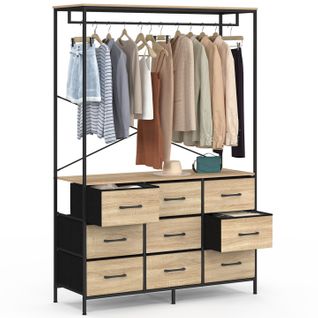 Dressing Penderie L. 115 Cm Utah Avec 9 Bacs En Tissu Bois Et Noir