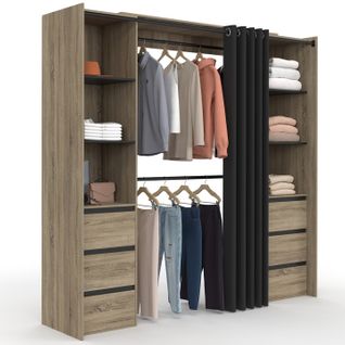 Dressing Extensible Double Meryl 120/180 Cm Hêtre Avec 6 Tiroirs + Étagères + Double Penderie + Ride