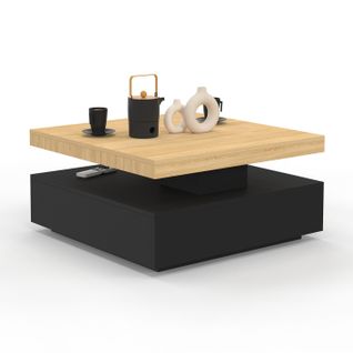 Table Basse Carré Pivotante Thea 70 Cm Bois Et Noir