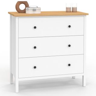 Commode 3 Tiroirs Achille 80 Cm Bois Blanc Plateau Bois