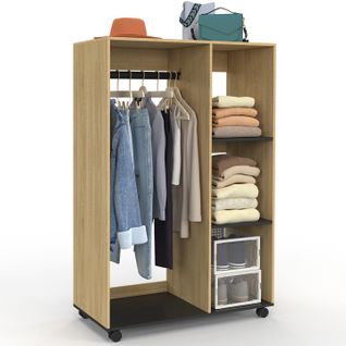 Dressing Penderie Rachel 80 X 40 X 120 Cm à Roulettes Hêtre Et Noir