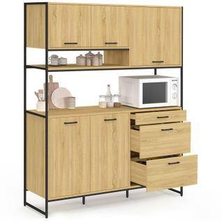 Buffet Casserolier De Cuisine 140 Cm Detroit 5 Portes + 3 Tiroirs Design Industriel