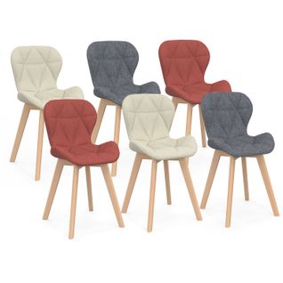 Lot De 6 Chaises Robine En Tissu Mix Color Gris Foncéx2, Terracotta X2, Beige X2