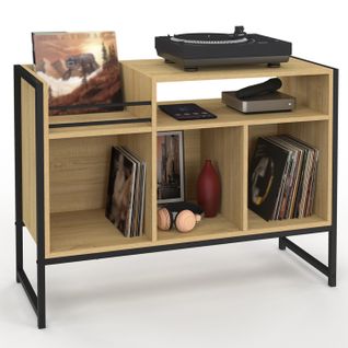 Meuble Vinyle, Buffet De Rangement 100cm Detroit Bois Et Noir Design Industriel