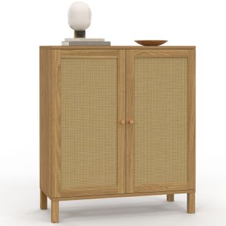 Buffet D'appoint Vintage 2 Portes 70 Cm Hanae Effet Naturel Cannage