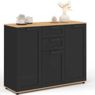 Buffet 100 Cm Vito 3 Portes Et 2 Tiroirs Noir Et Plateau Bois