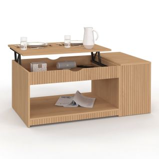 Table Basse Plateau Relevable Rectangulaire Juliette Avec Coffre Lattes Tasseau Bois Coloris Chêne
