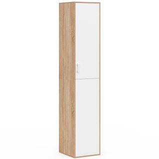 Armoire De Bureau 180 Cm Multifonction Sylvia Blanc Et Bois 1 Porte 3 Étagères