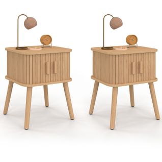 Lot De 2 Tables De Chevet Romie Effet Lattes 2 Portes Coulissantes