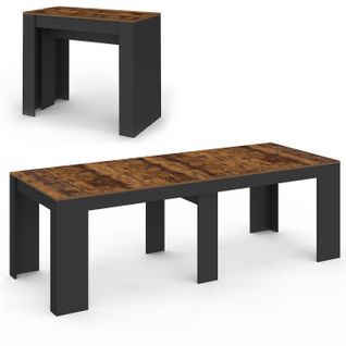 Table Console Extensible Orlando 10 Personnes 235 Cm Bois Effet Vieilli Et Noir