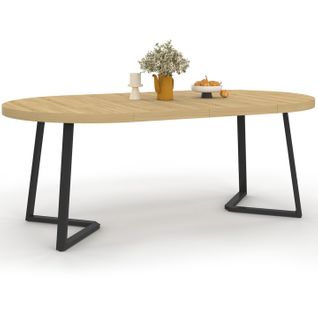 Table à Manger Extensible Ronde Selma 4-10 Personnes Bois Et Noir 110-200 Cm