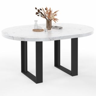 Table à Manger Extensible Ronde Phoenix 4-6 Personnes Plateau Effet Marbre Blanc Alaska 110-150 Cm