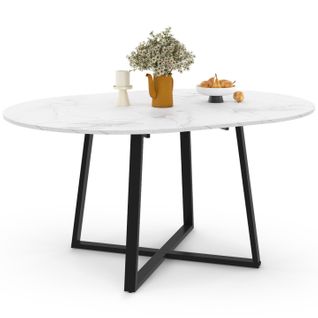 Table à Manger Extensible Ronde Selma 4-8 Personnes Noir Et Plateau Marbre Blanc Alaska 110-150 Cm