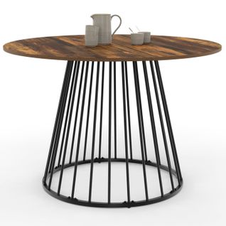 Table à Manger Ronde Yuna 6 Personnes Plateau Bois Foncé Hawkins Et Noir 110 Cm