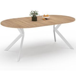 Table à Manger Extensible Ronde Alix 4-10 Personnes Pied Araignée Bois Et Blanc 110-200 Cm