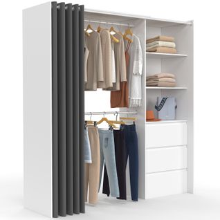 Dressing Extensible Marty 120/170 X 50 X 180 Cm Blanc Avec 3 Tiroirs + Étagères + Double Penderie +