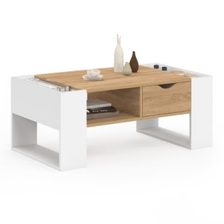 Table Basse Rectangulaire Beryl Avec Tiroir Bois Blanc Et Façon Hêtre