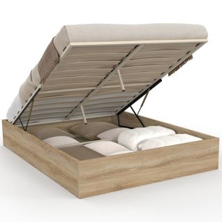 Lit Coffre Double Sandside Avec Sommier 140 X 190 Cm Hêtre