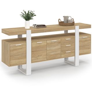 Buffet 180 Cm Phoenix XXL 4 Portes Avec 3 Tiroirs Bois Et Blanc