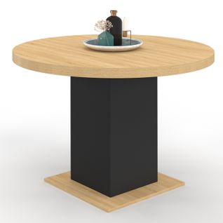 Table à Manger Ronde Eden 6 Personnes Bois Et Noir 110 Cm