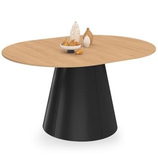 Table à Manger Ronde Extensible Angele 4-8 Personnes Bois Effet Hêtre Et Pied Noir 110-150 Cm
