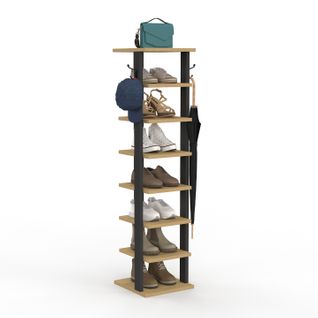 Etagère à Chaussures 8 Niveaux Avec Patères Bois Et Noir