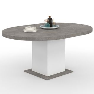 Table à Manger Extensible Ronde Eden 4-8 Personnes Béton Et Blanc 120-160 Cm