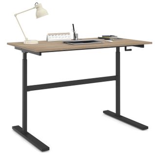 Bureau Droit Jeanne Assis Debout à Manivelle Hauteur Réglable 70 - 120 Cm Bois Façon Hêtre Et Noir