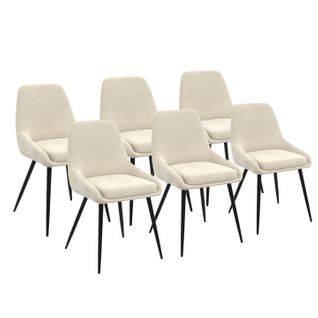 Lot De 6 Chaises Thalya En Velours Beige Avec Accoudoirs