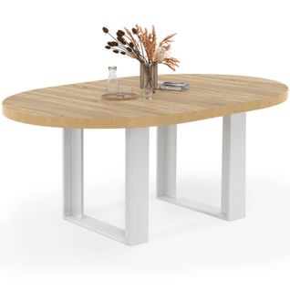 Table à Manger Extensible Ronde Phoenix 4-6 Personnes Bois Et Blanc 110-150 Cm