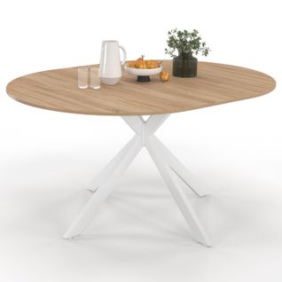Table à Manger Extensible Ronde Alix 4-8 Personnes Pied Araignée Bois Et Blanc 110-150 Cm