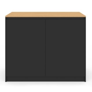 Ilot Central Cesar 110 Cm Avec Tablette Relevable Rectangulaire Bois Noir Et Façon Hêtre