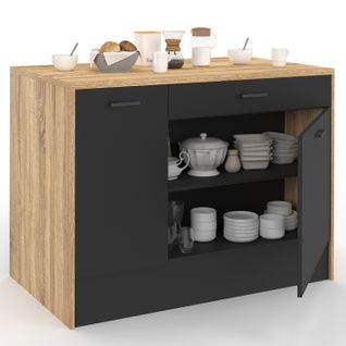 Ilot Central Lio 120 Cm Maxi Capacité De Rangement Bois Et Noir