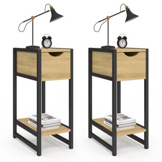 Lot De 2 Tables De Chevet Detroit 1 Tiroir Avec Tablette Gain De Place Bois Et Métal Noir Design Ind