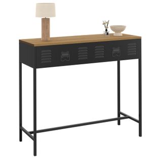 Console 1 Tiroir Ester Métal Noir Plateau Bois Design Industriel