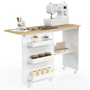Table De Couture Pliable à Roulettes Meuble Pour Machine à Coudre Avec 4 Étagères