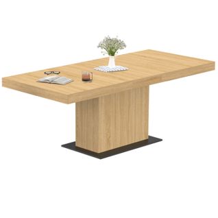 Table à Manger Extensible Rectangle Eden 6-10 Personnes Bois Et Socle Noir 160-200 Cm