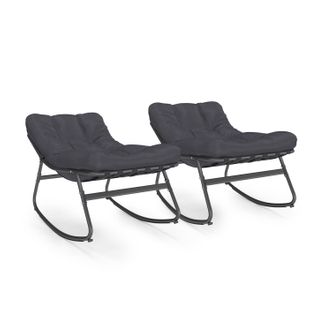 Lot De 2 Fauteuils De Jardin à Bascule Arona Gris Anthracite Coussin Gris