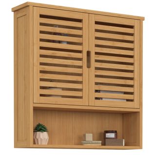 Meuble De Rangement Suspendu Pour Salle De Bain Bambou Bea 2 Portes Et Étagère