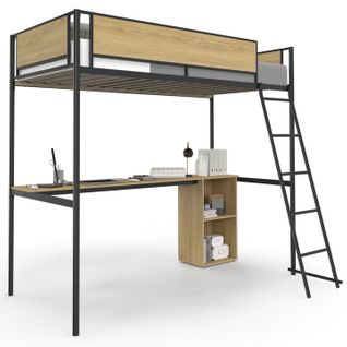 Lit Mezzanine Simple Detroit Avec Bureau Et Rangements 90 X 190 Cm Design Industriel