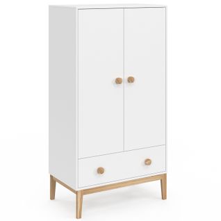Armoire Enfant 2 Portes Jacob Avec Tiroir Blanc Et Bois