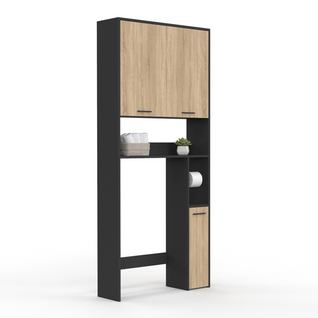 Meuble Étagère Dessus Wc Wallis Noir Et Bois Façon Hêtre