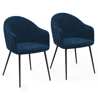 Lot De 2 Chaises De Salle à Manger, Fauteuils De Table Moly En Velours Gaufré Bleu Canard