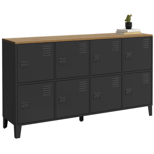 Buffet Casier 139 Cm Ester 8 Portes En Métal Noir Plateau Bois Design Industriel